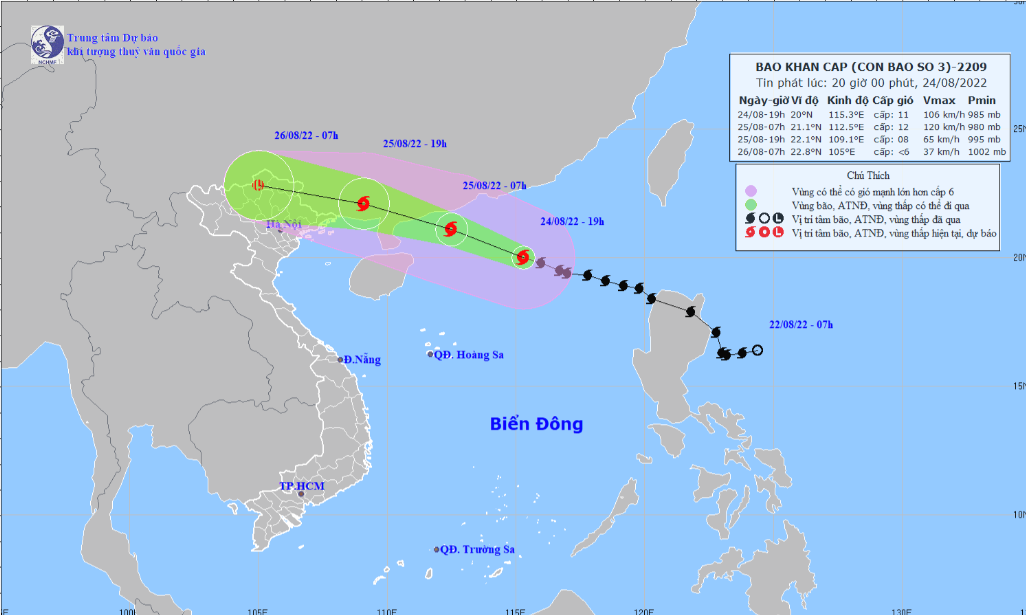 Tin Bão khẩn cấp (Cơn bão số 3: Ma-on) phân tích chuyên gia về tác động cơn bão số 6 (20h ngày 24 tháng 8 năm 2022)
